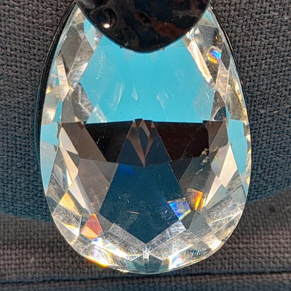 Large Crystal Teardrop Necklace, Long Gunmetal Gray Chain, 42" - Picture 5 of 9